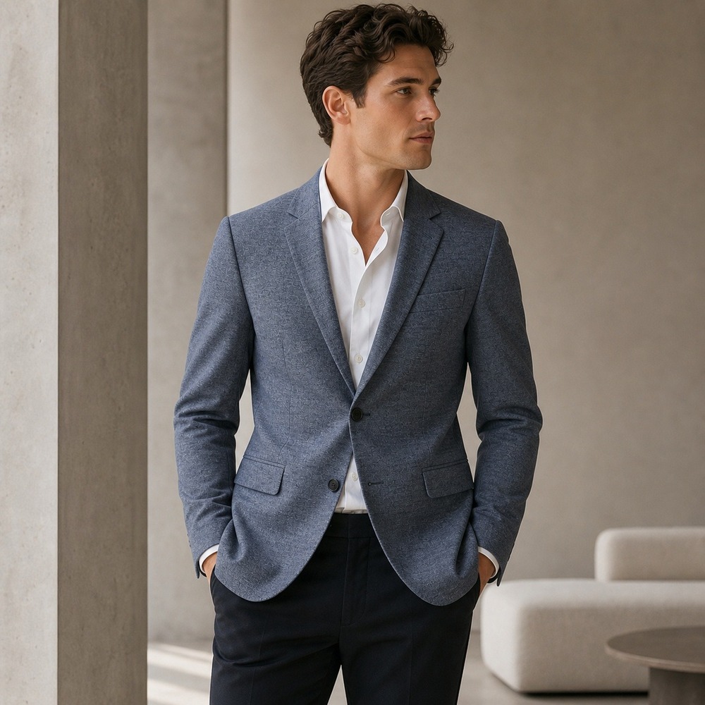 Topman Men Slim Fit Blazer 36R Gray Textured Suit Jacket Career Office Business